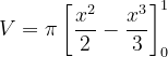 \dpi{120} V=\pi \left [ \frac{x^{2}}{2}-\frac{x^{3}}{3} \right ]_{0}^{1}